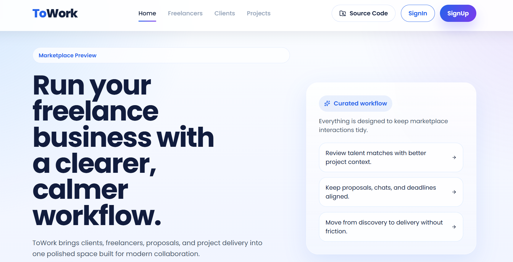 ToWork - Intelligent Freelancing Platform project screenshot